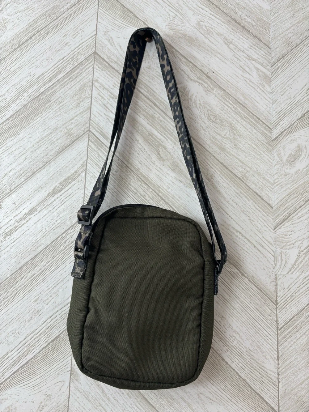 PINK Victoria's Secret Olive Green Crossbody with Leopard Print Strap